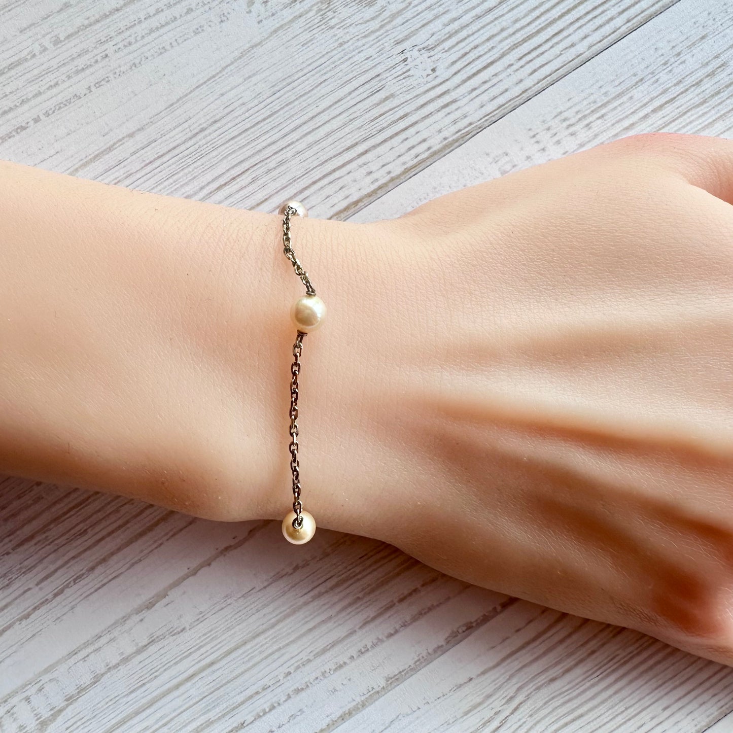 ゴールドオンシルバー グラスパール ネックレス&ブレスレット