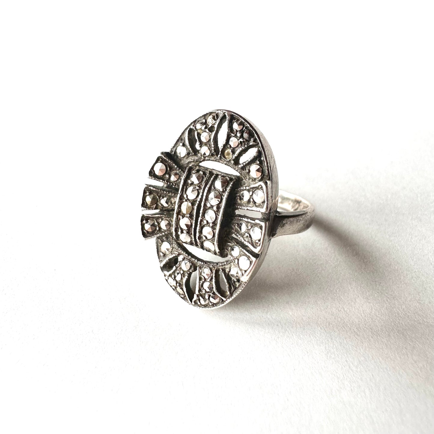 シルバー＆マーカサイト ヴィンテージリング 10号