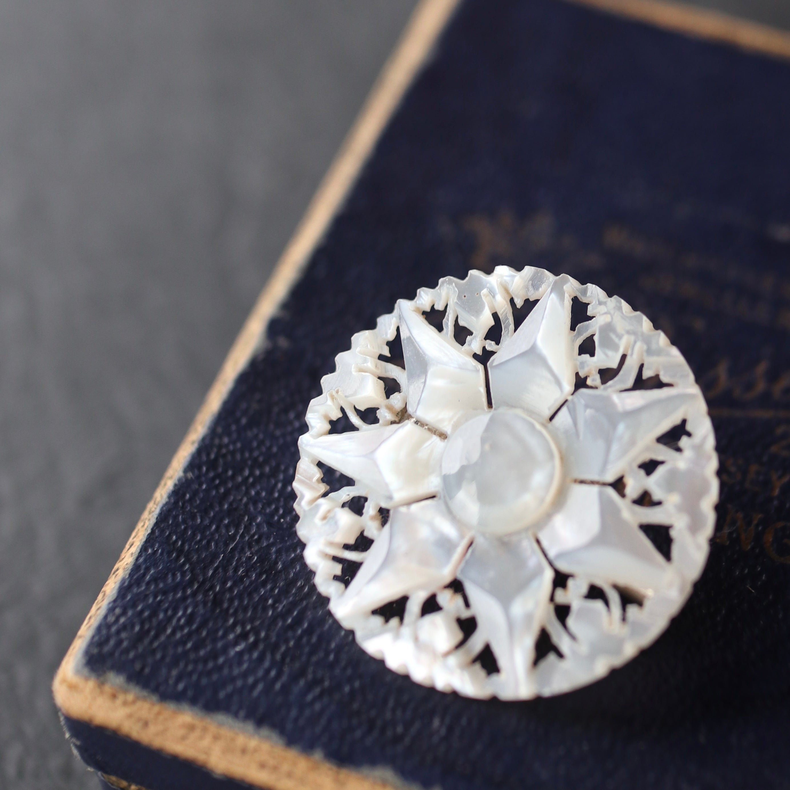 ベツレヘム マザーオブパールのブローチ 花 大きめ bird brooch / マザーオブパールベツレヘムバードブローチ 白蝶