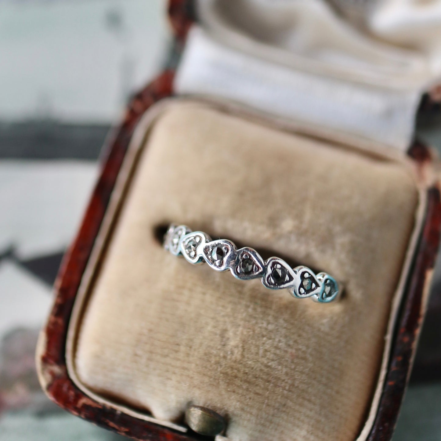 マーカサイト＆ハート スターリングシルバー リング 11.5号