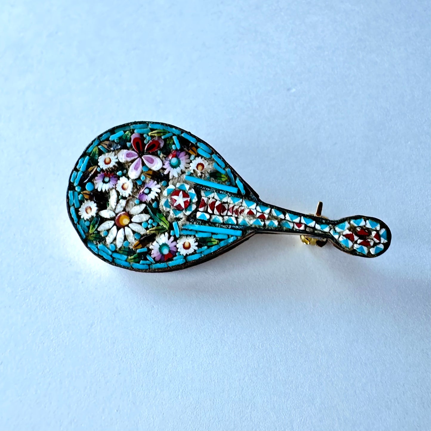 マイクロモザイク マンドリン アンティークブローチ