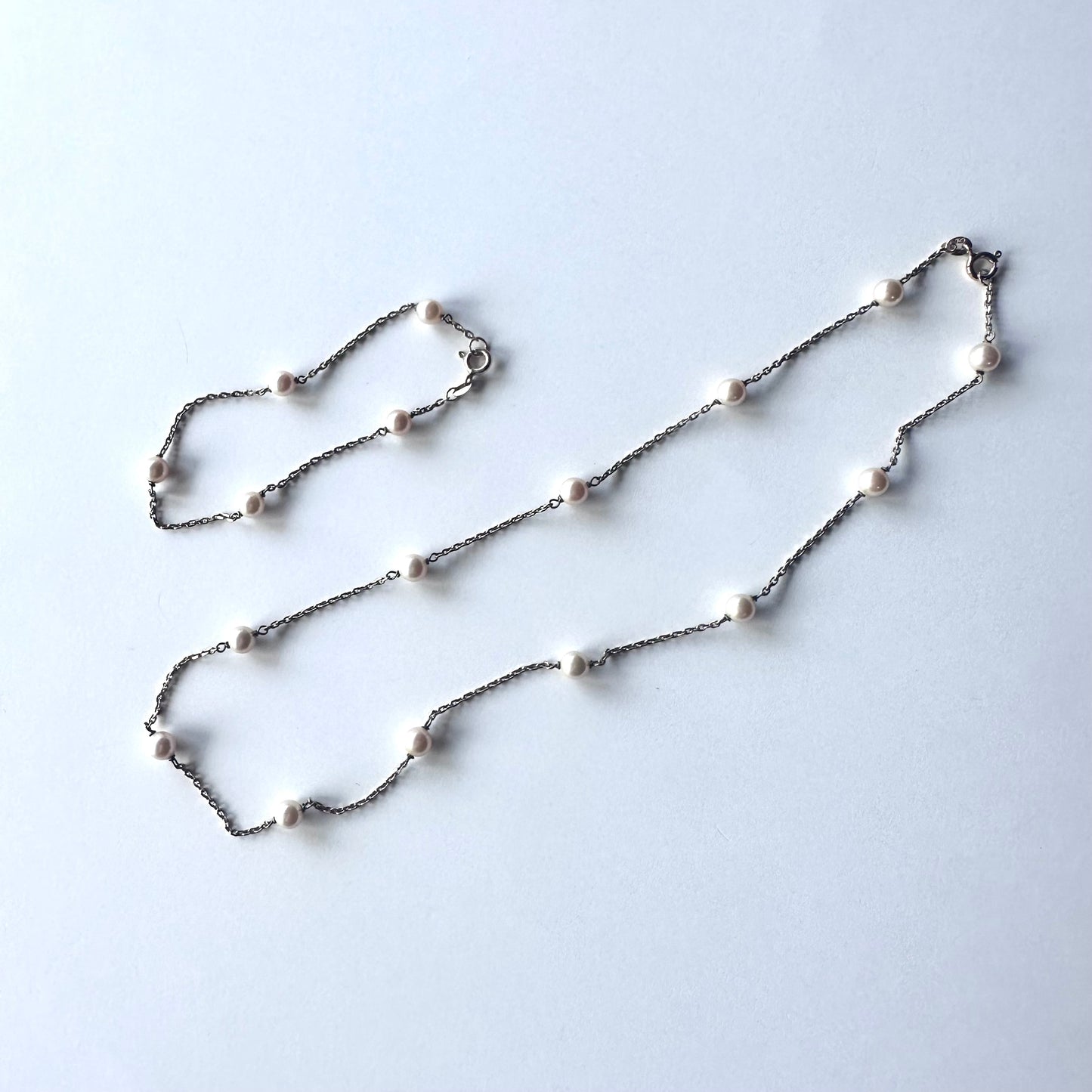 ゴールドオンシルバー グラスパール ネックレス&ブレスレット