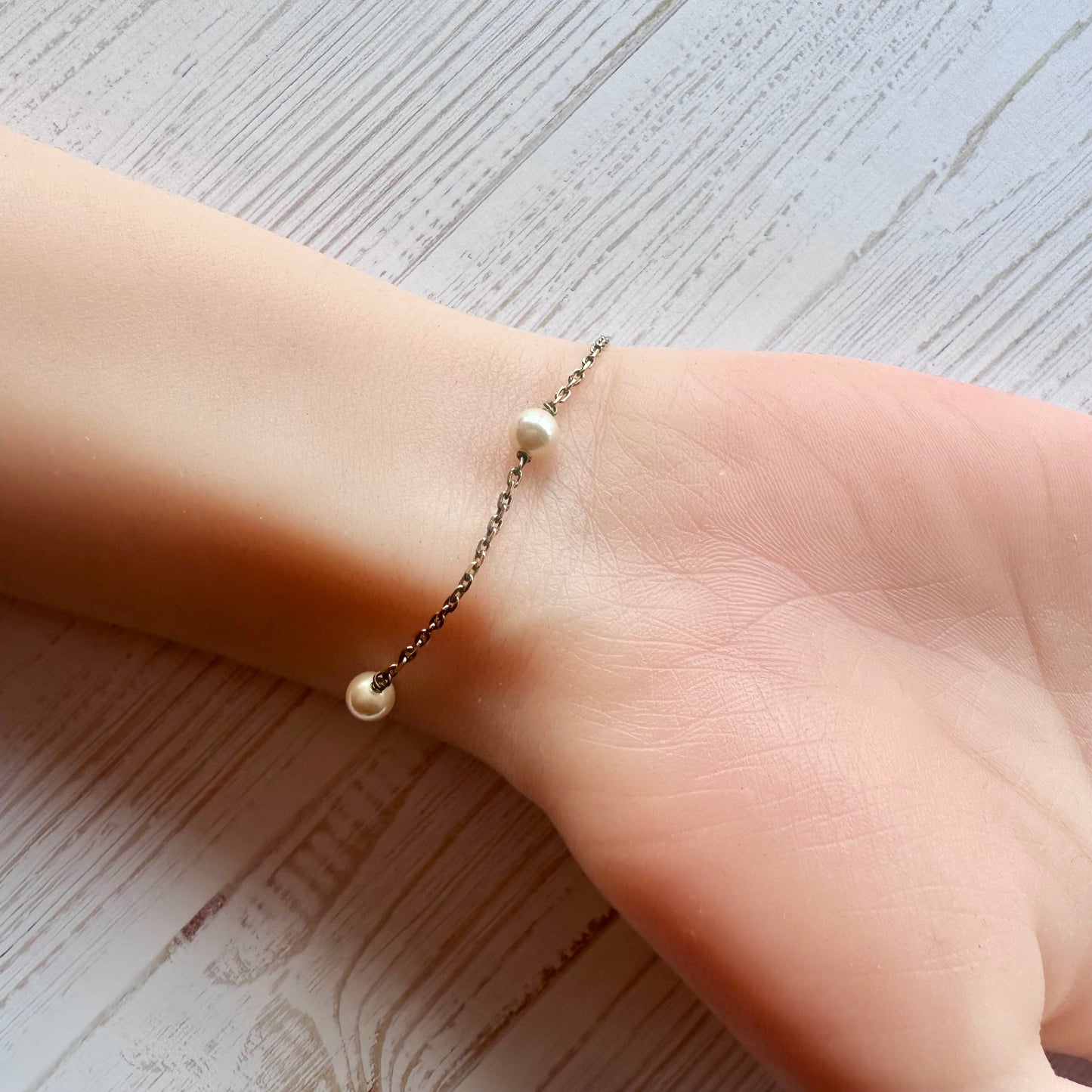 ゴールドオンシルバー グラスパール ネックレス&ブレスレット