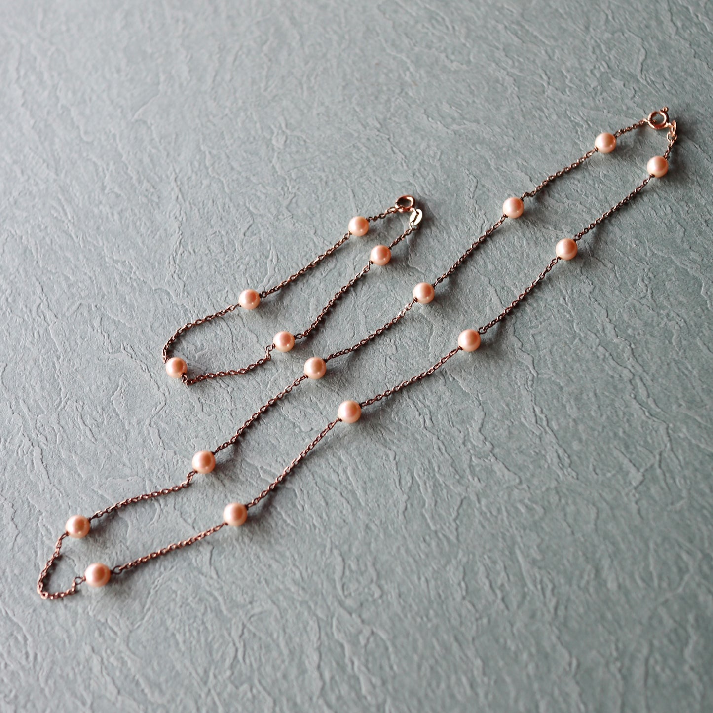 ゴールドオンシルバー グラスパール ネックレス&ブレスレット