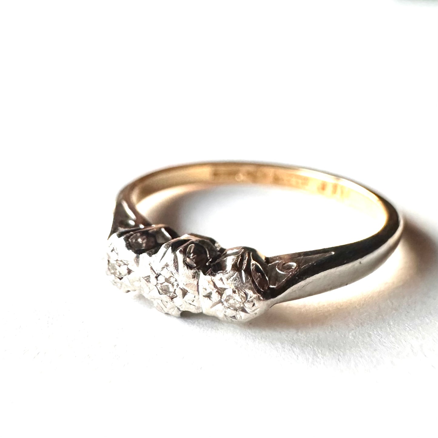 18ctゴールド＆プラチナ アンティーク ダイヤモンド トリロジーリング 11.5号(鑑別書付)