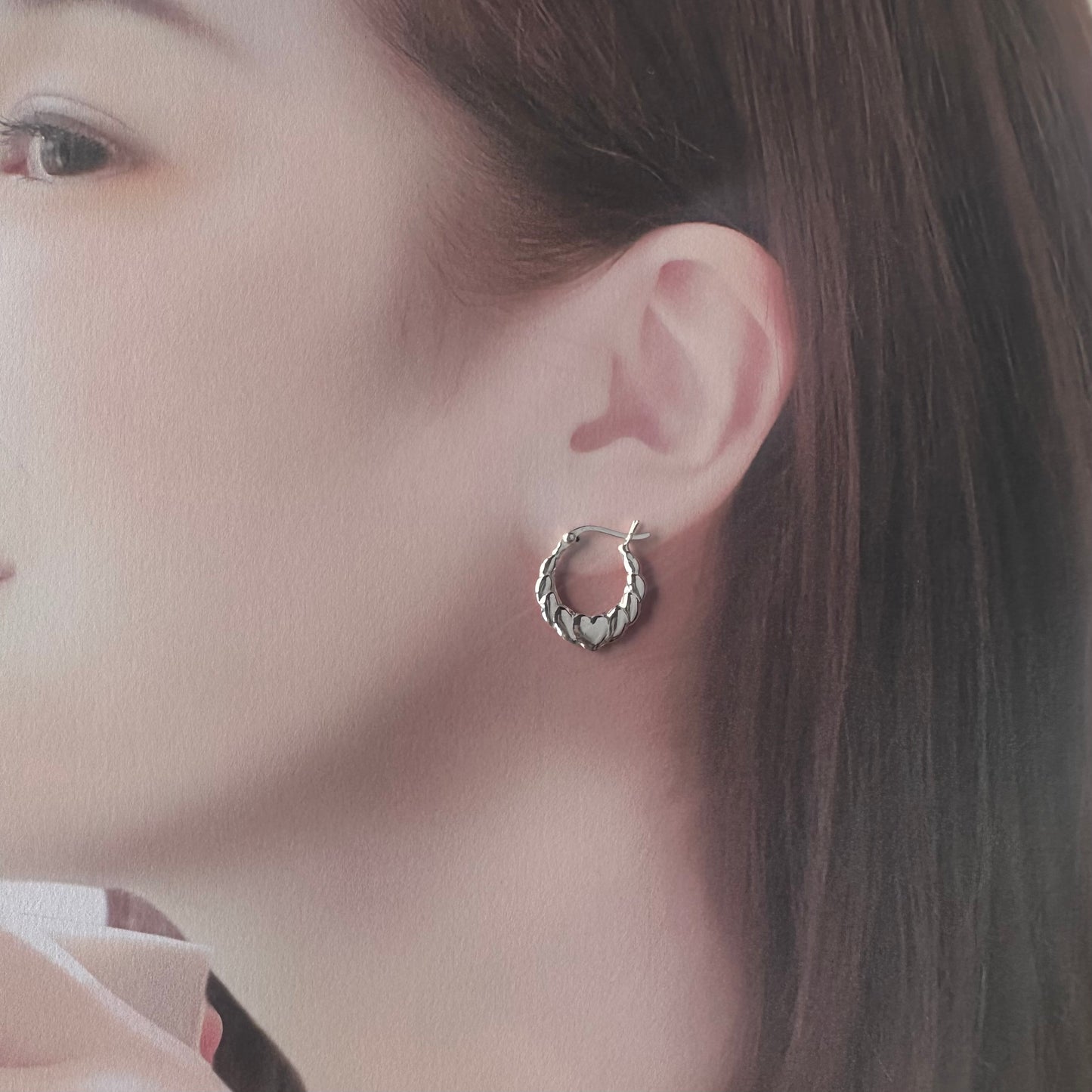 スターリングシルバー ハート フープピアス
