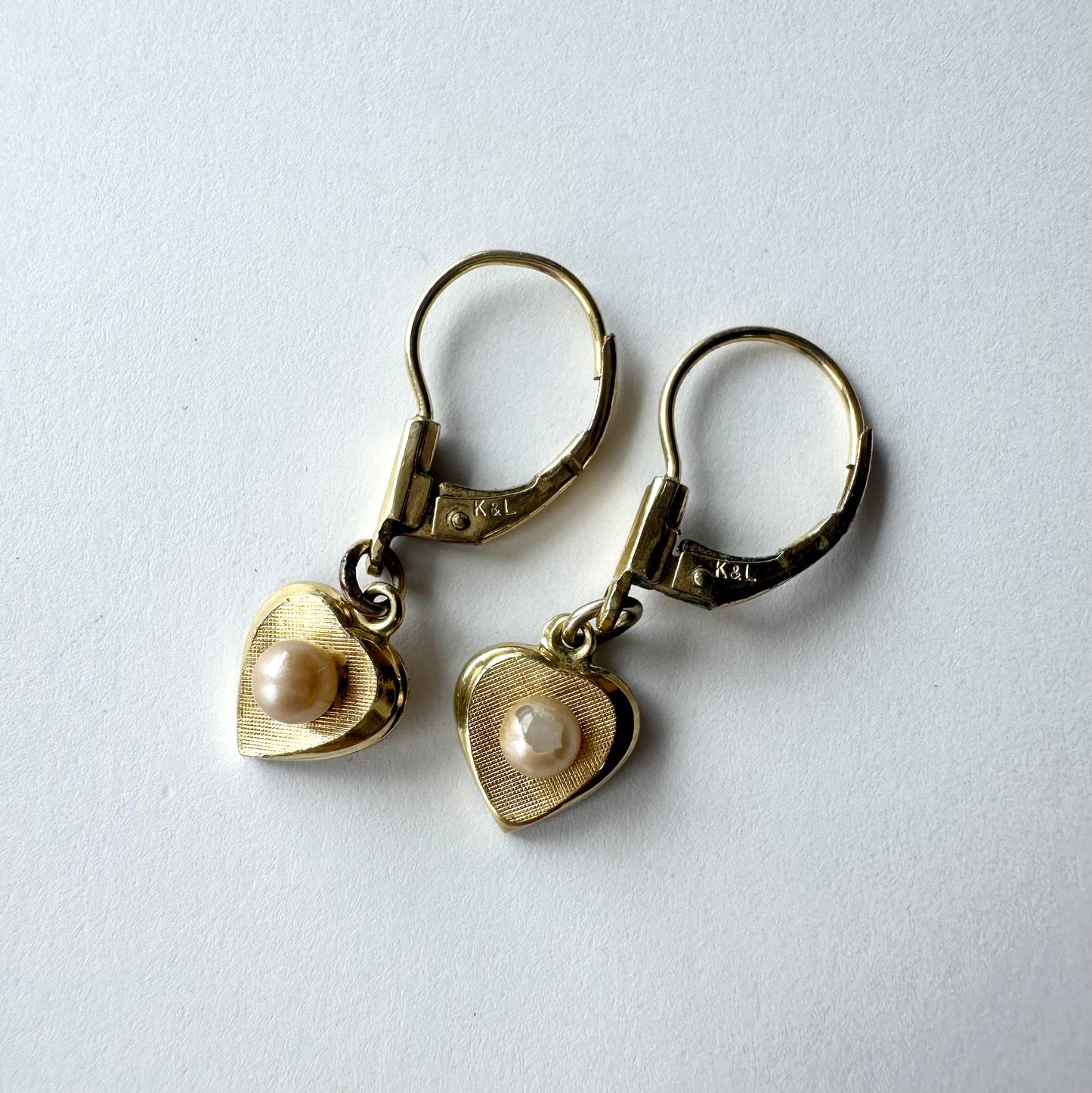 K&L 14ctロールドゴールド＆グラスパール ハートピアス