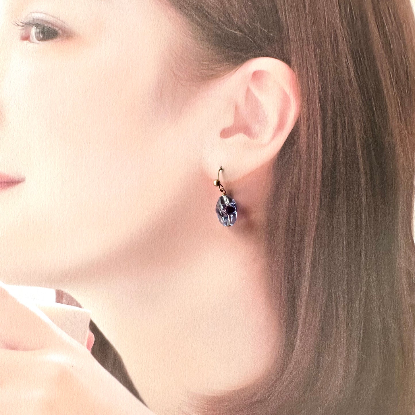 パープルカラーグラス ピアス