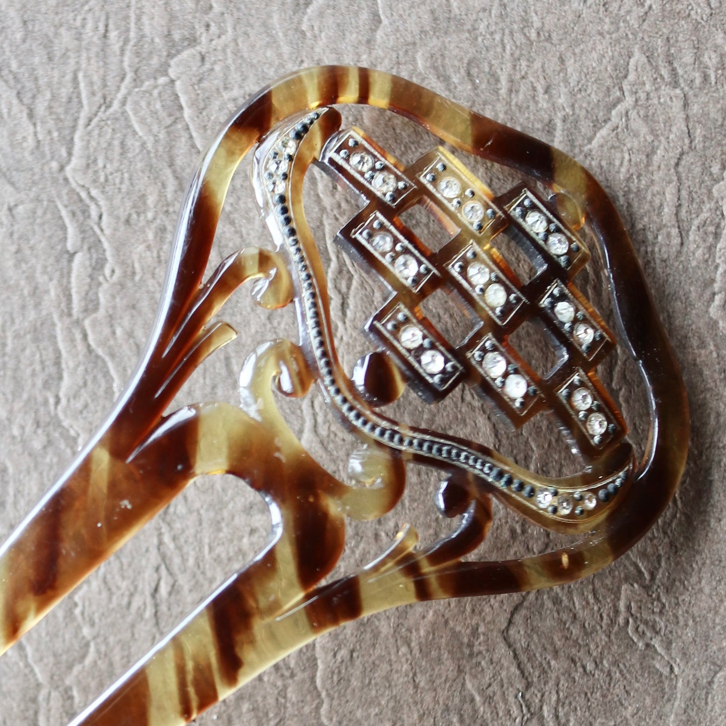 アンティーク セルロイド&グラス ヘアコーム