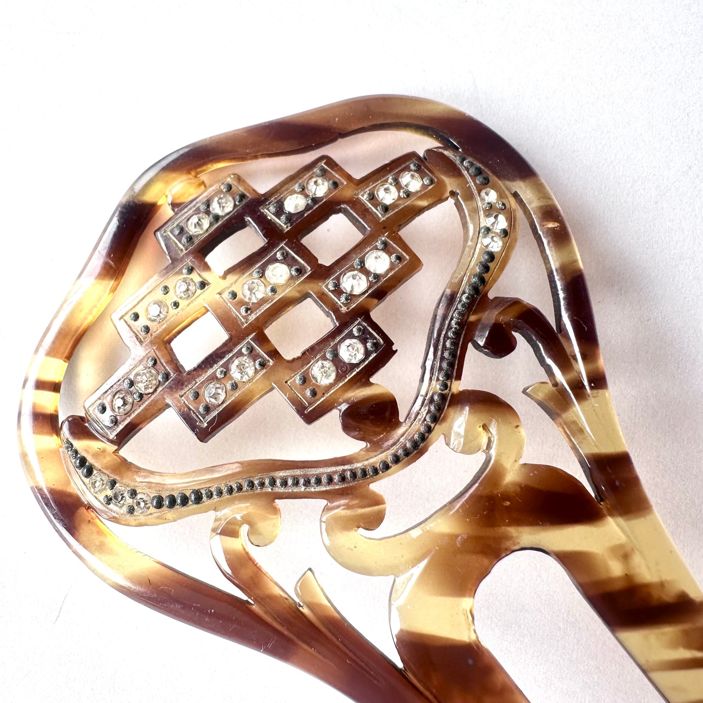 アンティーク セルロイド&グラス ヘアコーム