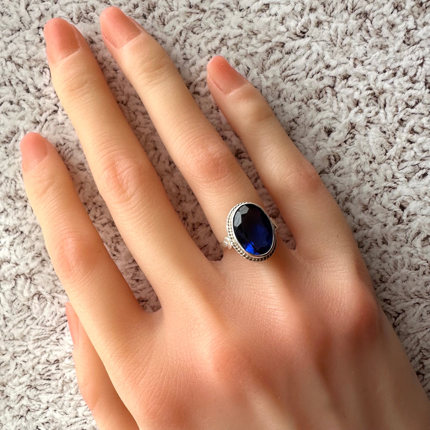 ロイヤルブルーカラーグラス ヴィンテージシルバーリング 8.5号