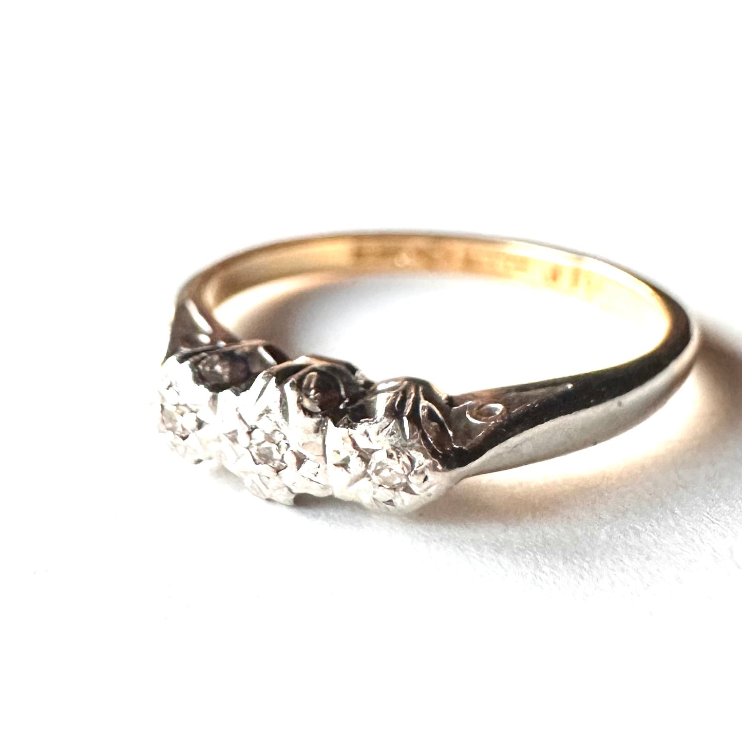 18ctゴールド＆プラチナ アンティーク ダイヤモンド トリロジーリング 11.5号(鑑別書付)