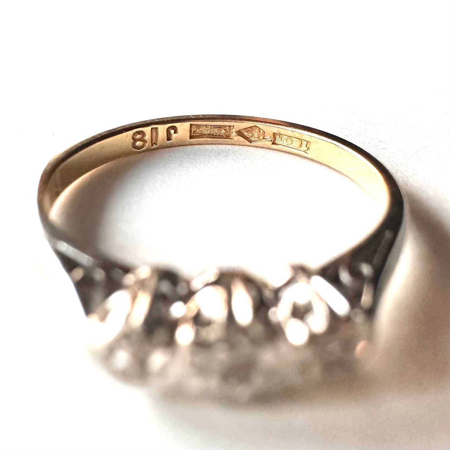 18ctゴールド＆プラチナ アンティーク ダイヤモンド トリロジーリング 11.5号(鑑別書付)