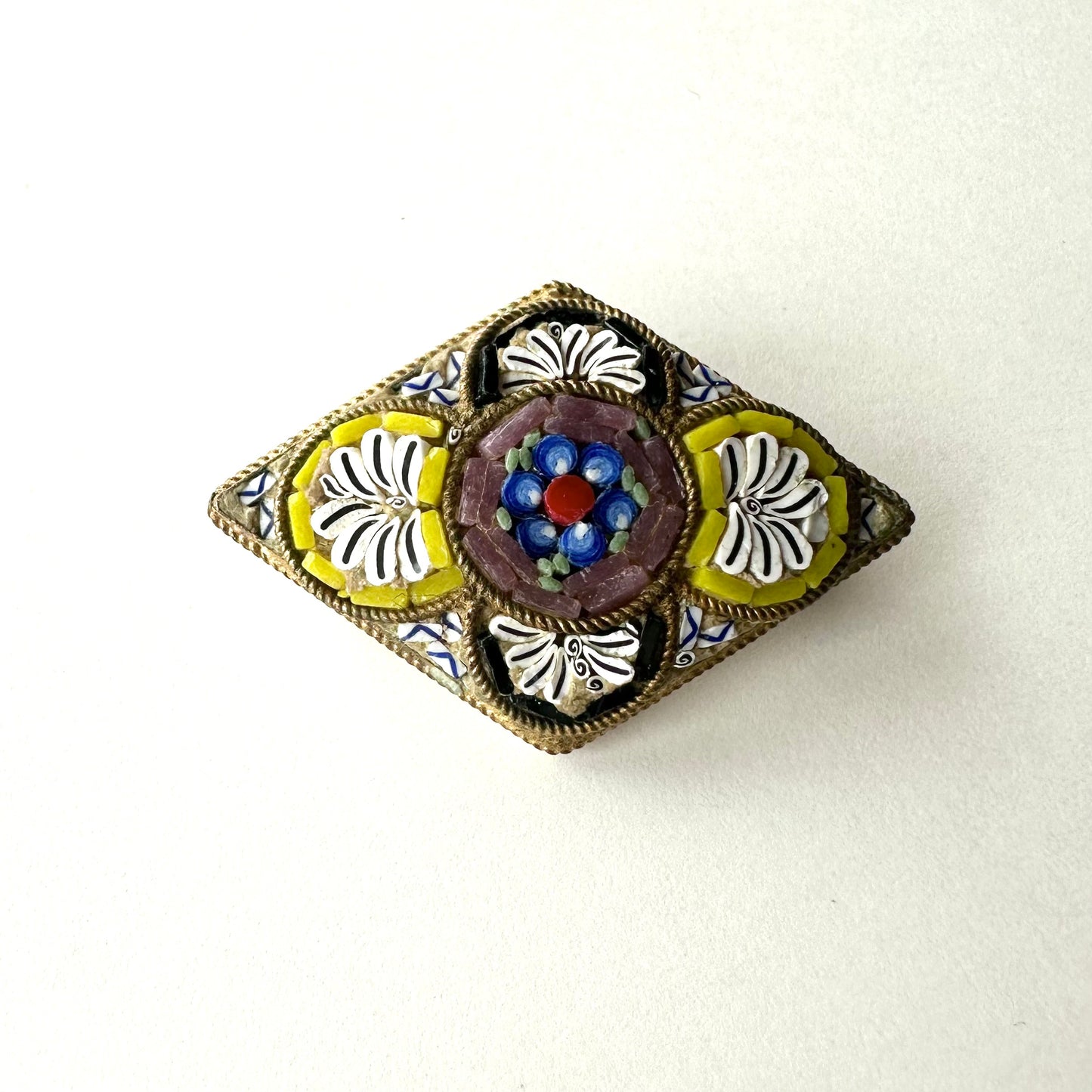 マイクロモザイク イエロー＆グリーン ブローチ