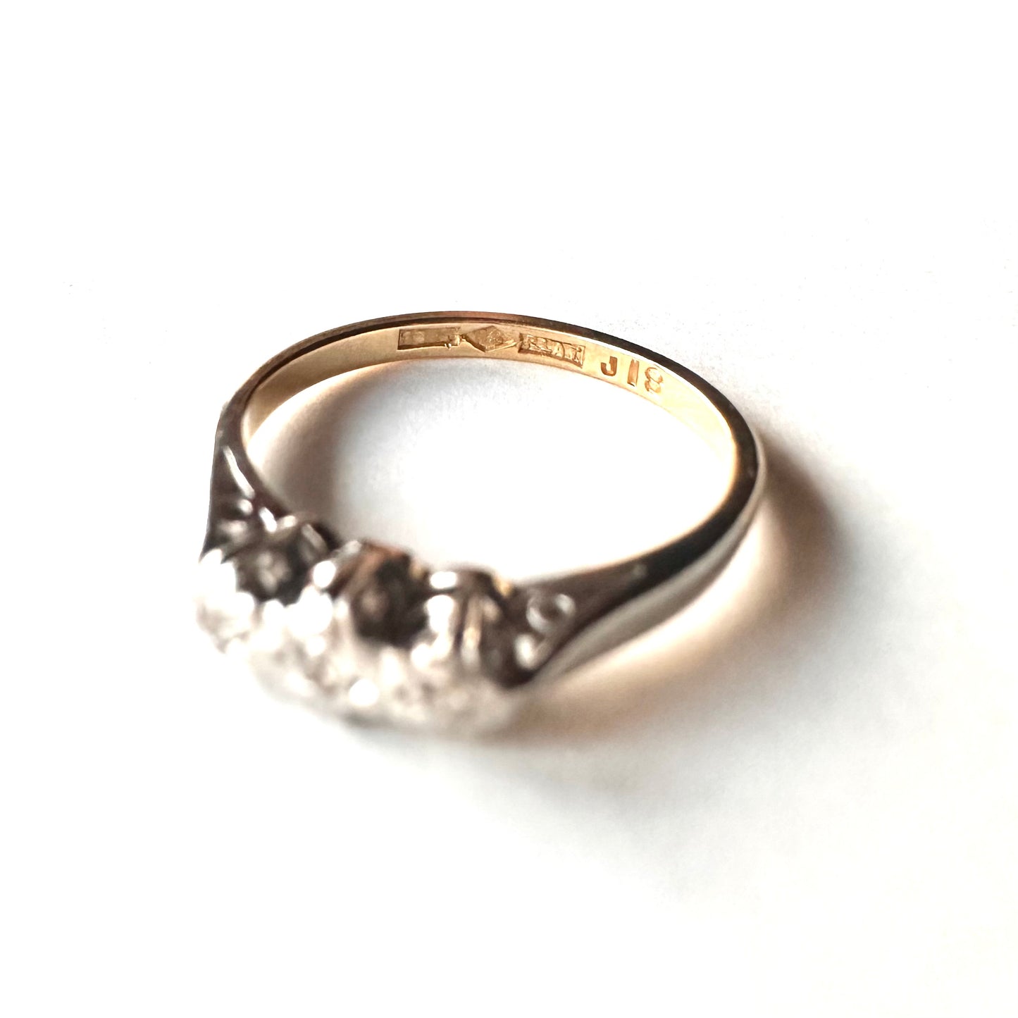 18ctゴールド＆プラチナ アンティーク ダイヤモンド トリロジーリング 11.5号(鑑別書付)