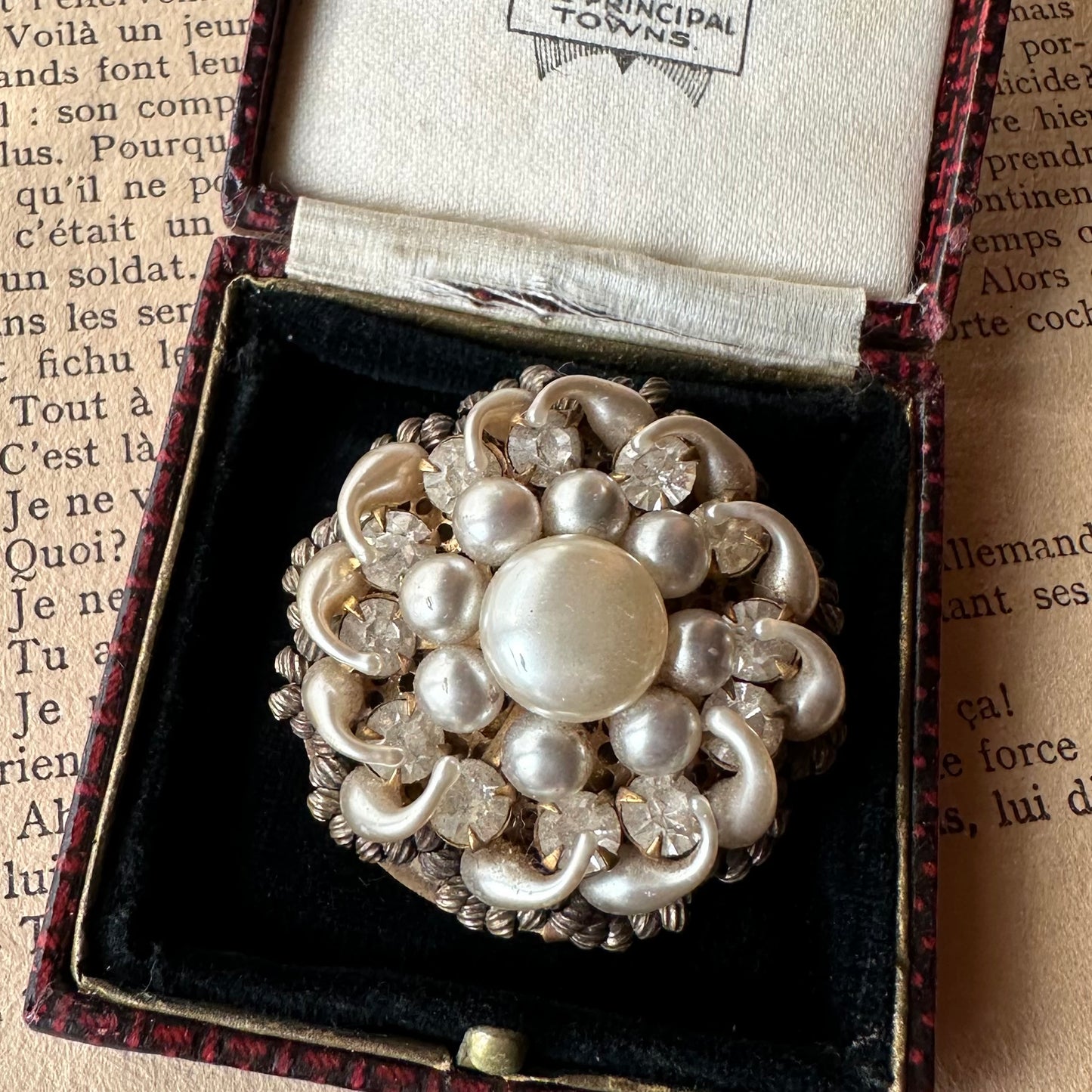 アンティーク グラスパール クラスターブローチ