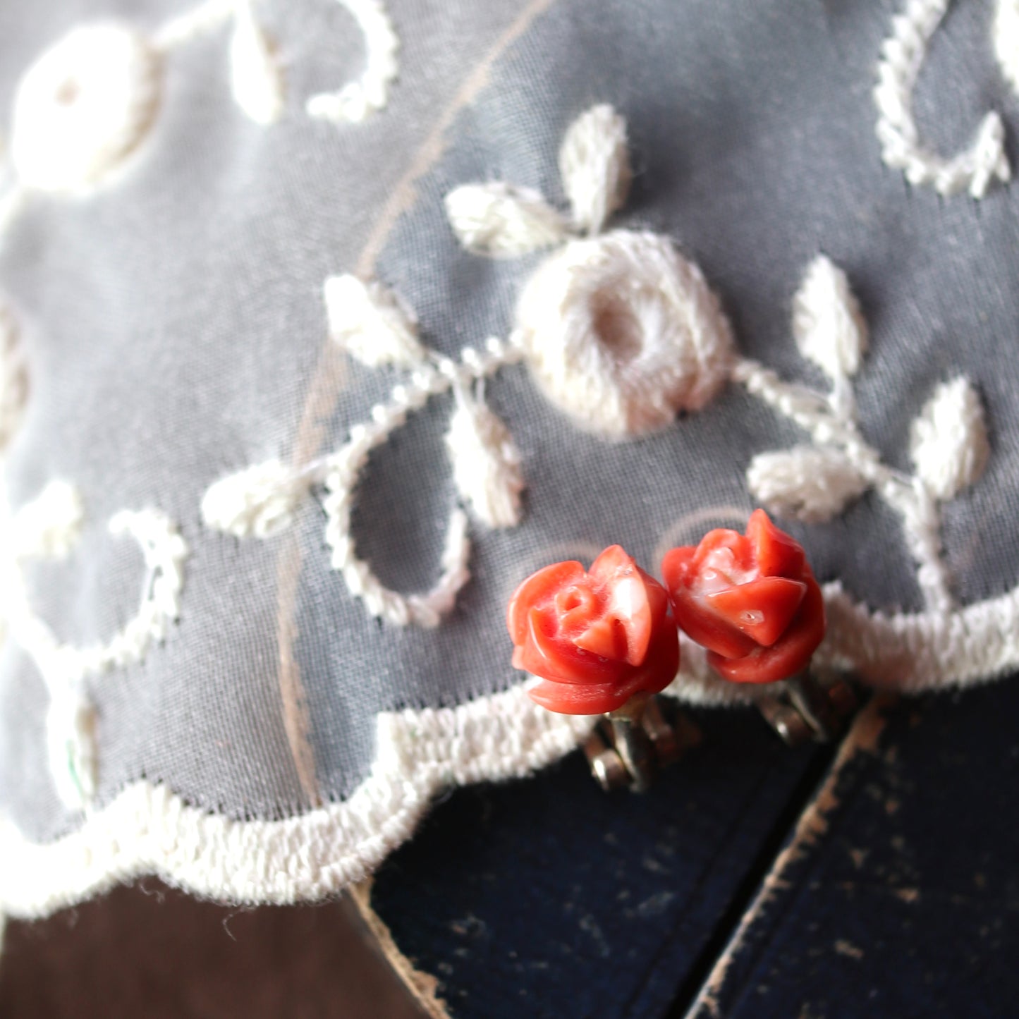 コーラル ローズ クリップオンイヤリング