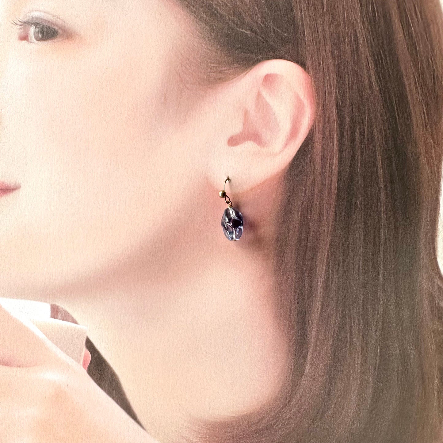 パープルカラーグラス ピアス