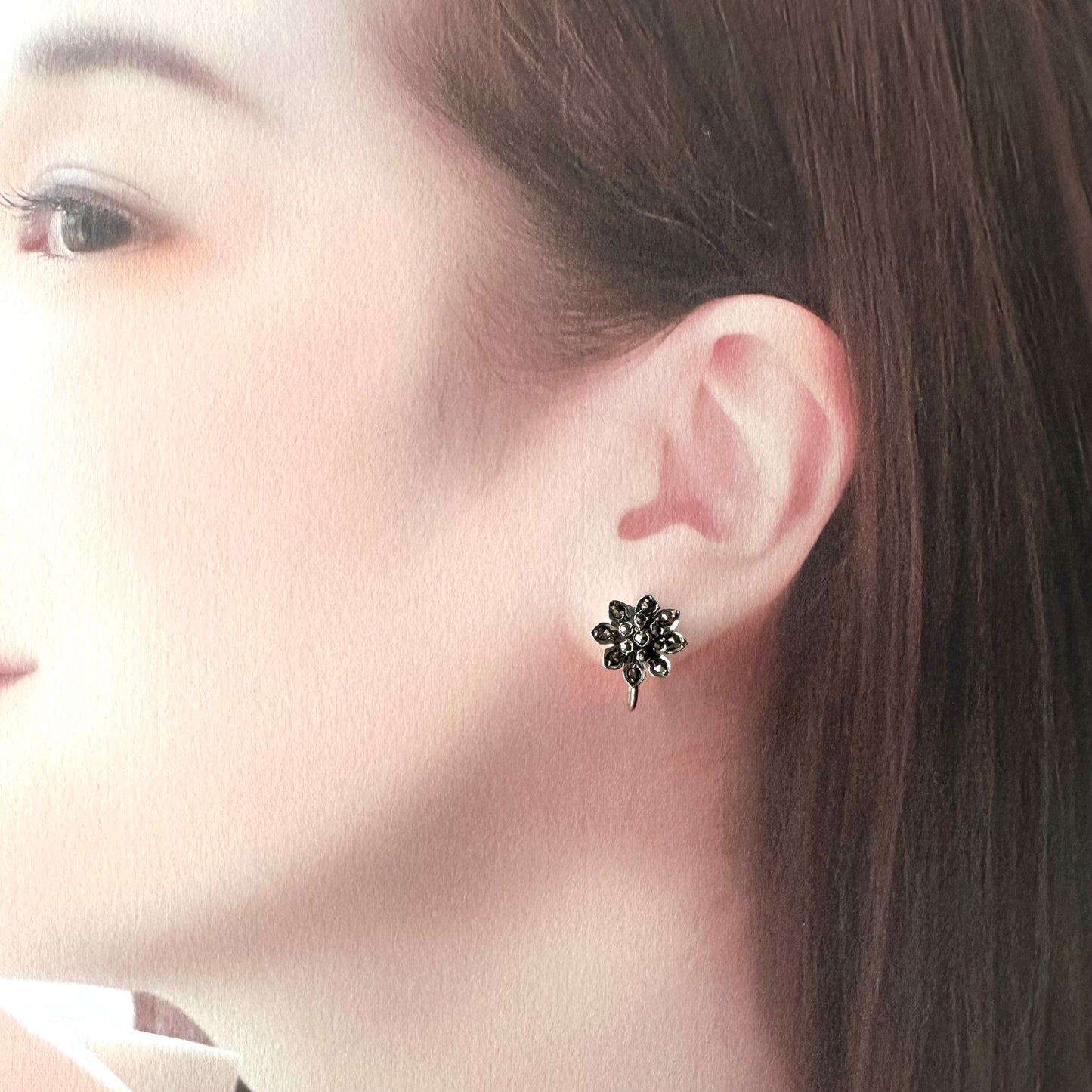 シルバー＆マーカサイト フラワーイヤリング