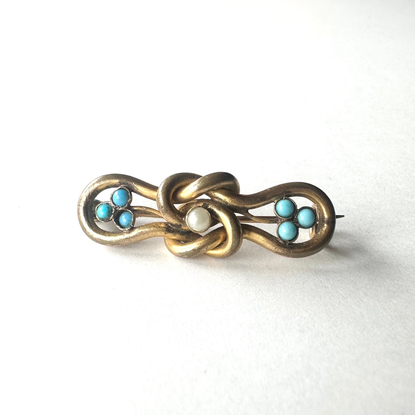 エドワーディアン ノット ターコイズグラス＆グラスパール ブローチ