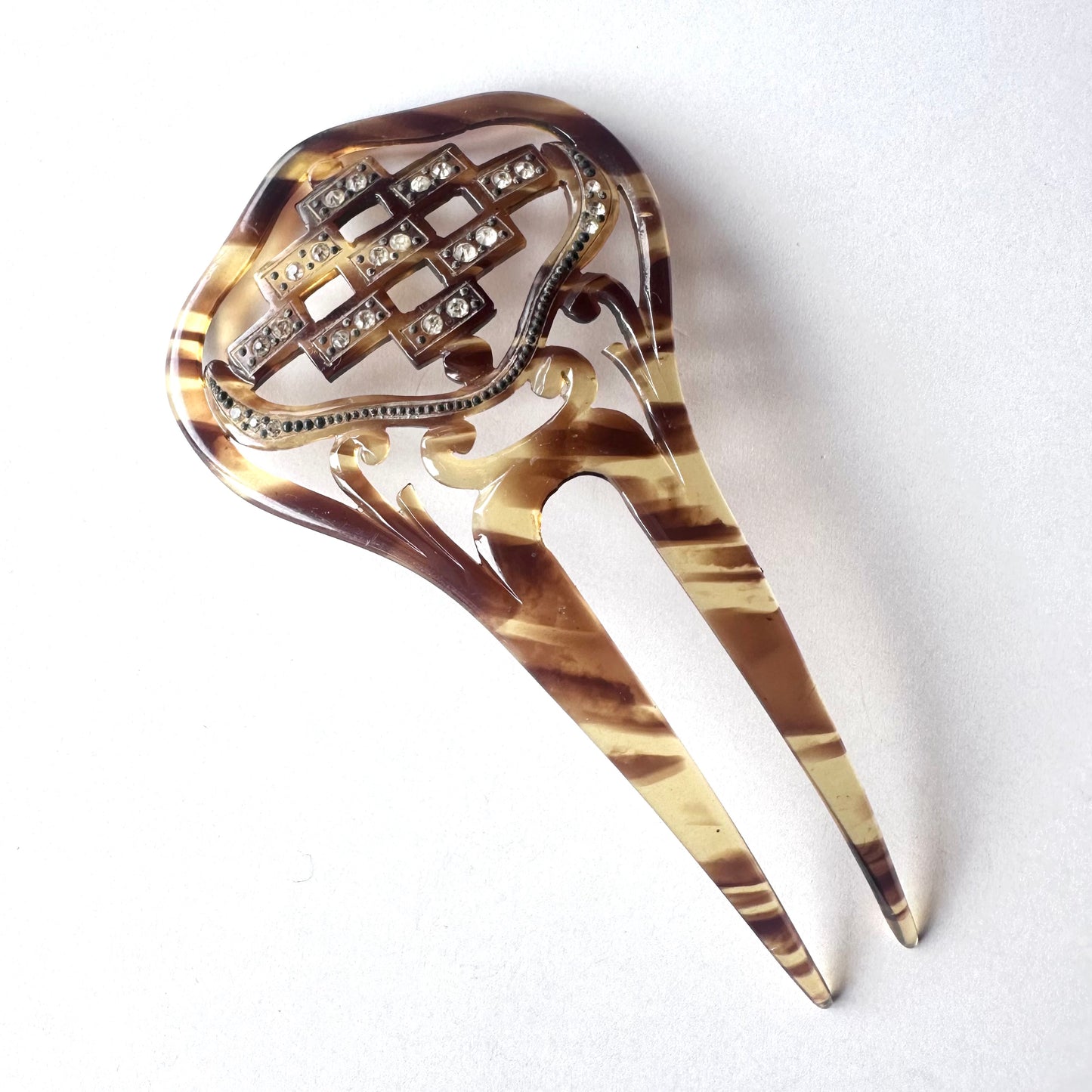 アンティーク セルロイド&グラス ヘアコーム