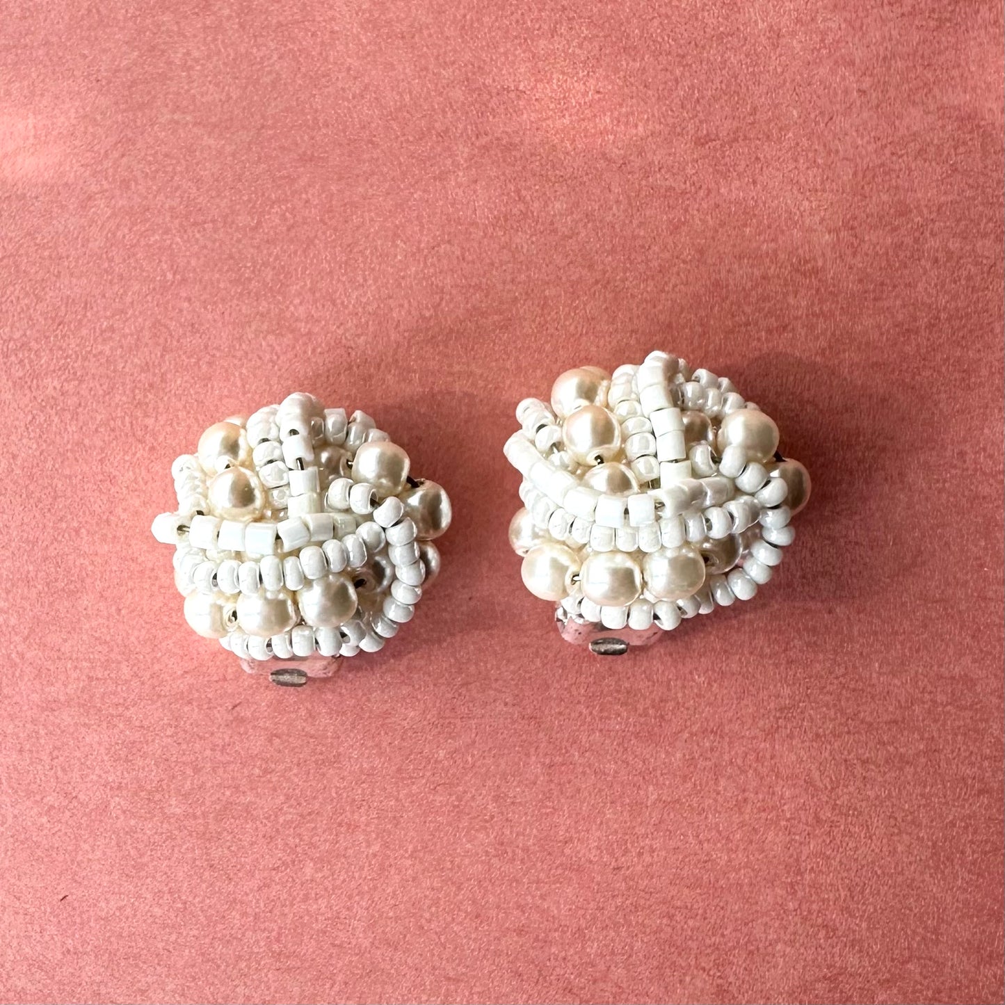 ブレイデッド ホワイトビーズ ヴィンテージイヤリング