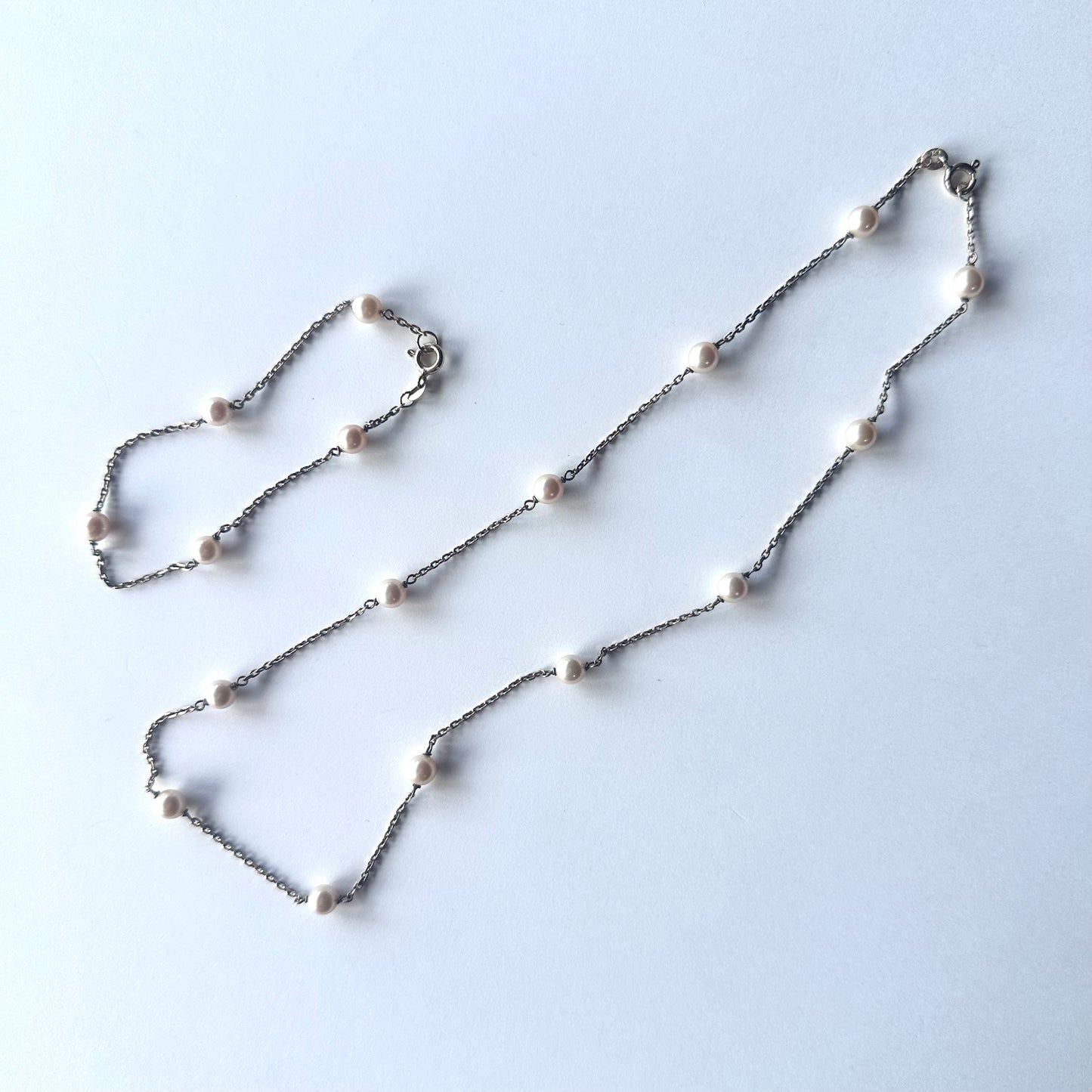 ゴールドオンシルバー グラスパール ネックレス&ブレスレット