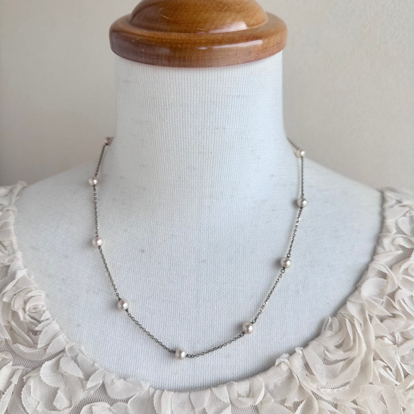 ゴールドオンシルバー グラスパール ネックレス&ブレスレット