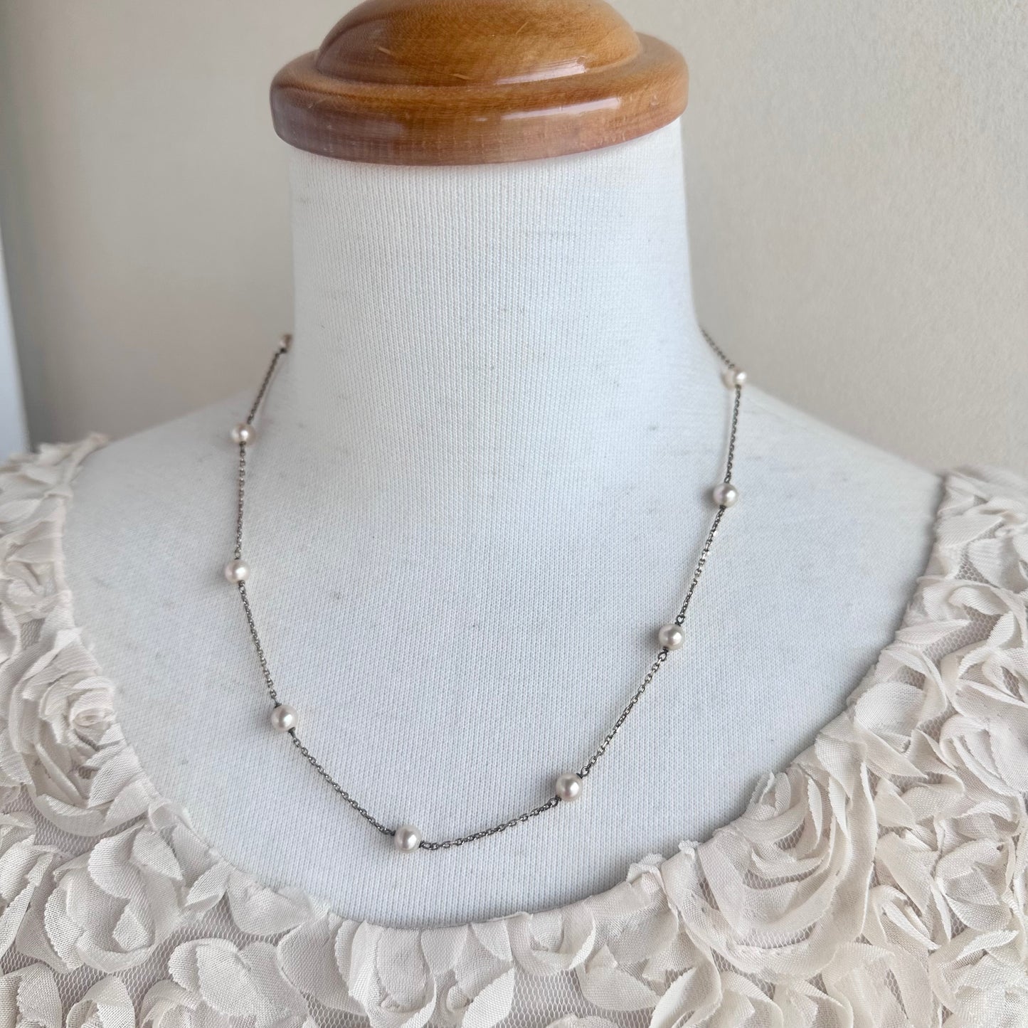 ゴールドオンシルバー グラスパール ネックレス&ブレスレット