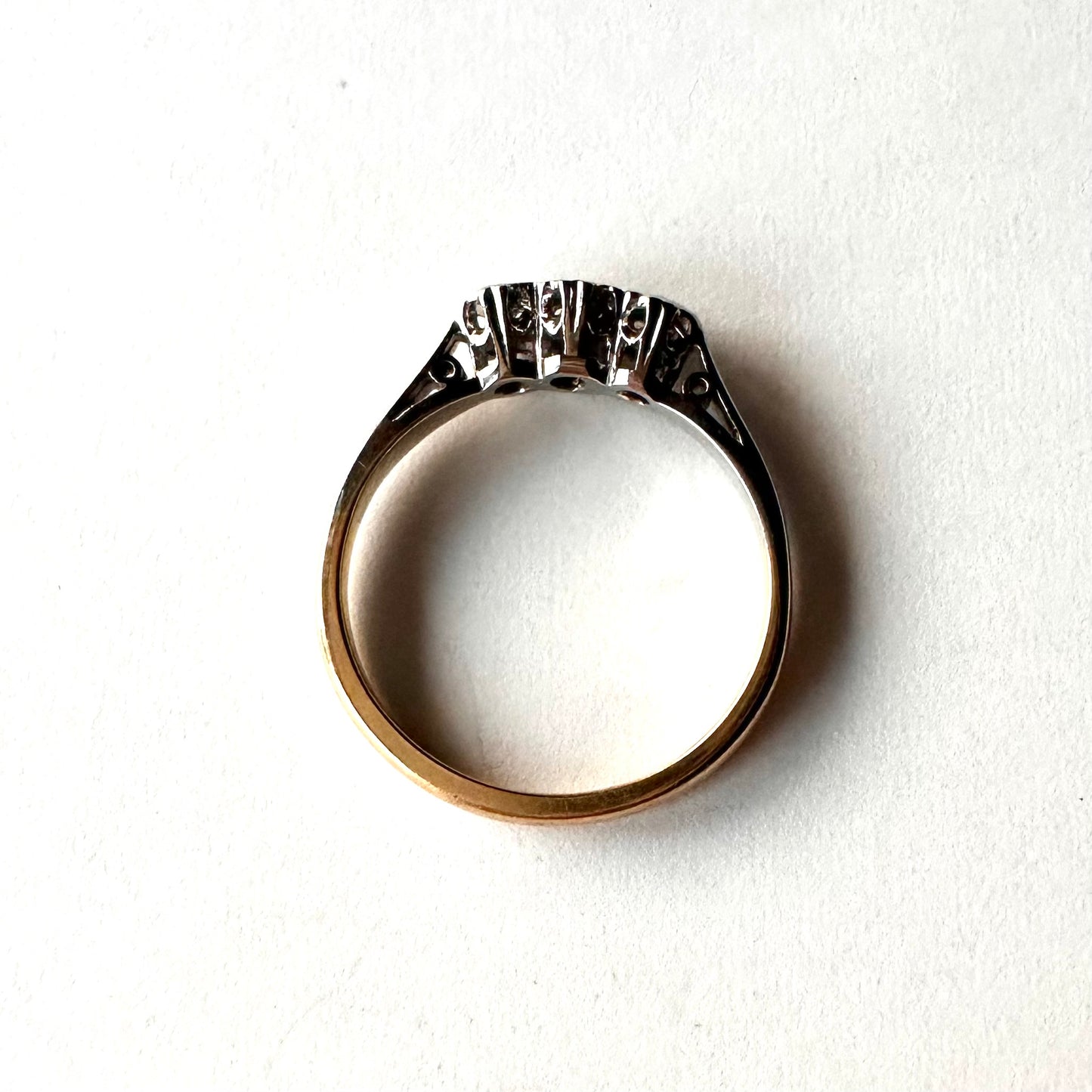 18ctゴールド＆プラチナ アンティーク ダイヤモンド トリロジーリング 11.5号(鑑別書付)