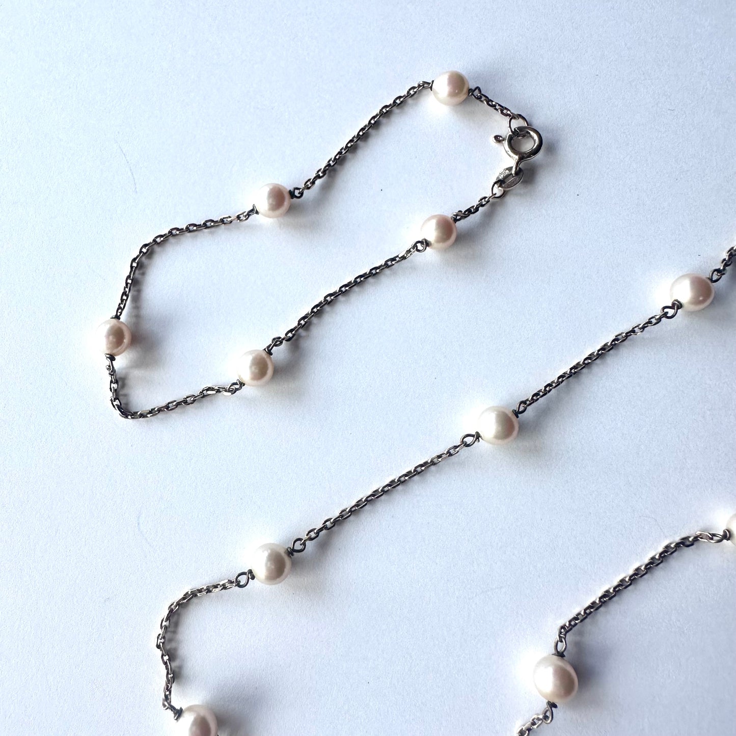 ゴールドオンシルバー グラスパール ネックレス&ブレスレット