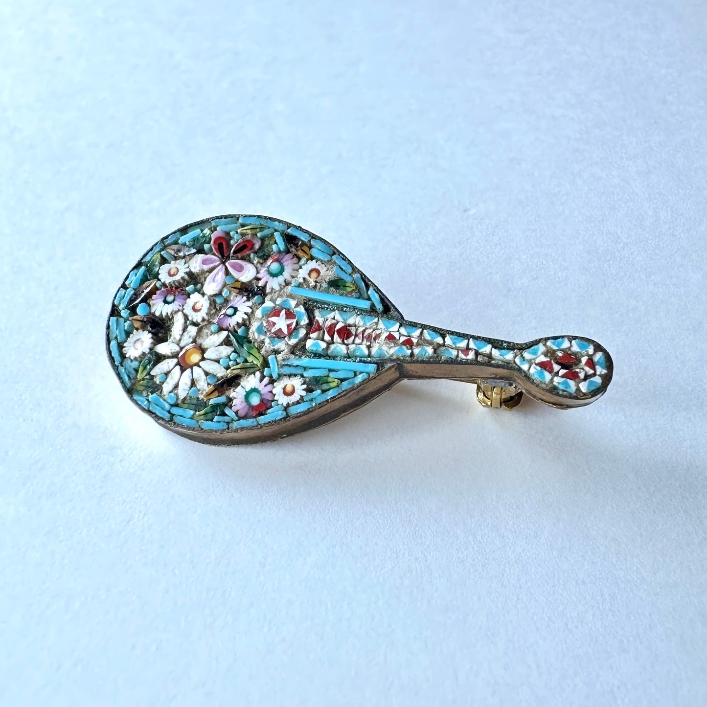 マイクロモザイク マンドリン アンティークブローチ