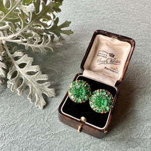 エメラルドグリーンカラーグラス イヤリングアンティークアクセサリー