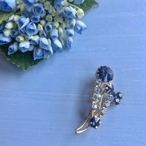 サファイアブルー＆アクアマリンブルーグラス ブーケブローチ